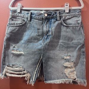 FREE PEOPLE Harvest Bell Distressed Mini Denim Skirt
